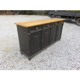   Pine Server with Four Doors and Four Drawers (Black Base- Waxed Top)