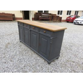   Pine Server with Four Doors and Four Drawers (Grey Base- Waxed Top)